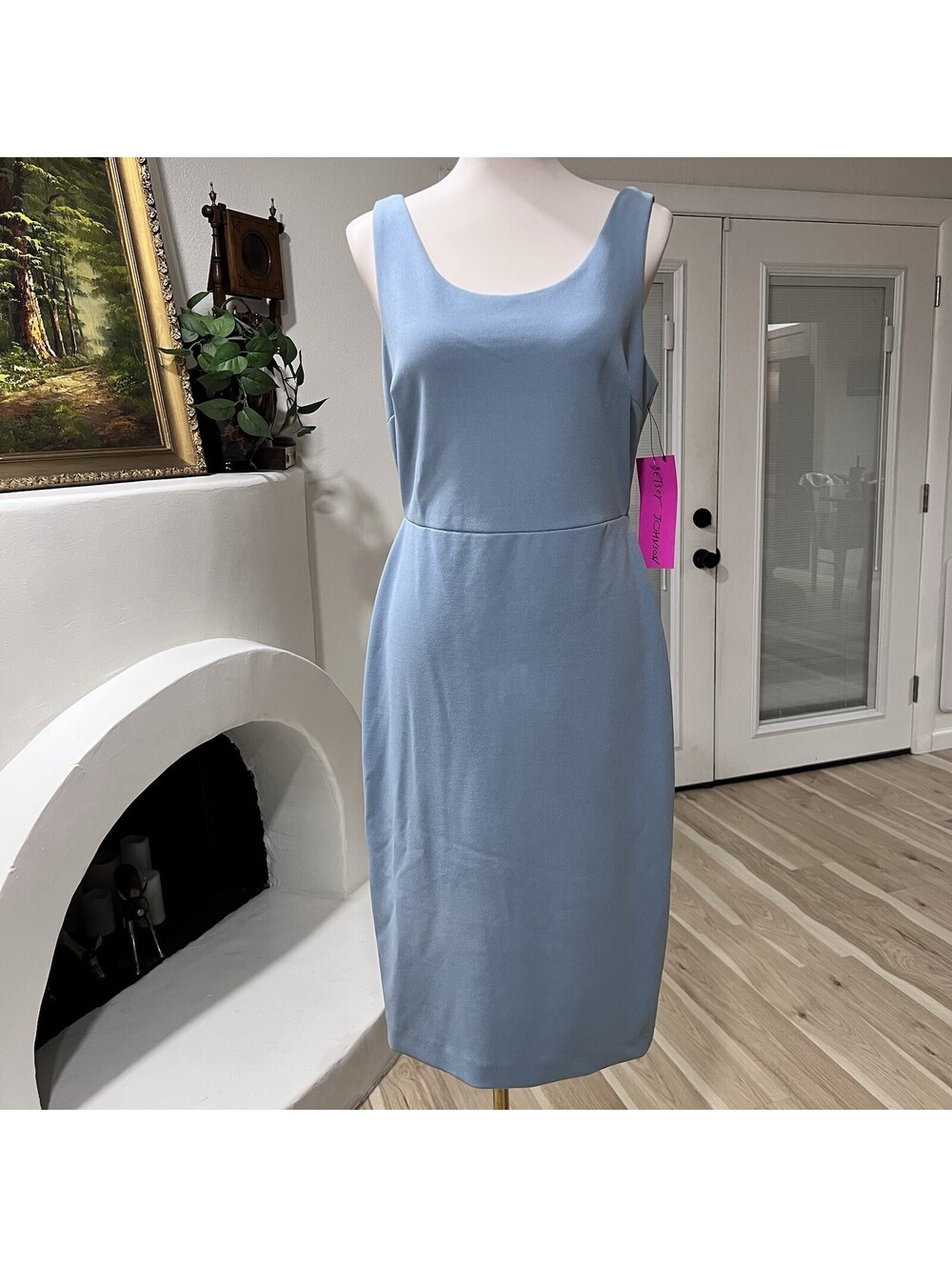 NWT Betsey Johnson (8) Scoop Neck Sleeveless Crepe Midi Blue Dress Classic